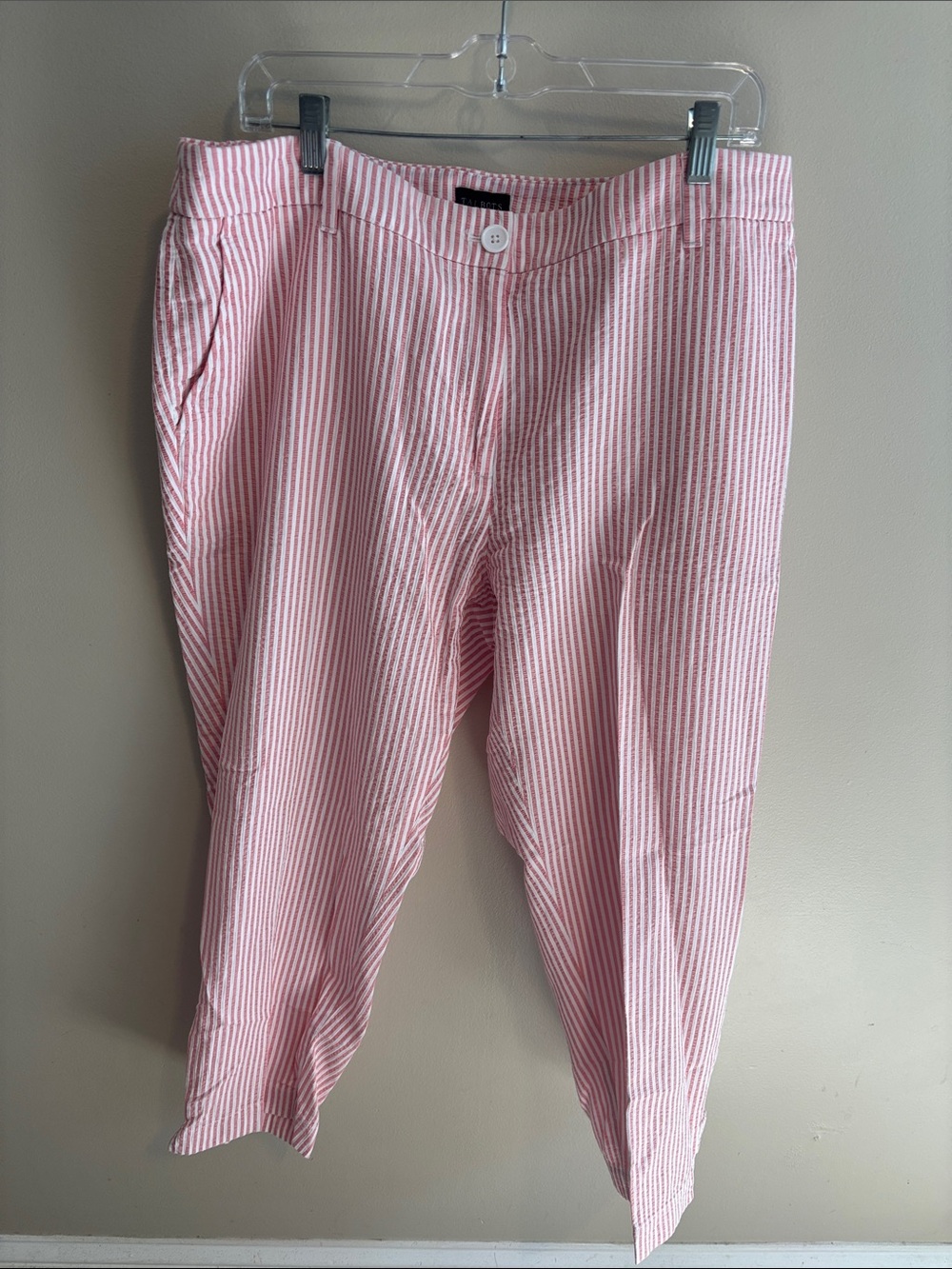 Talbots Slim Perfect Crop Pant 16W Pink White Stripe Cotton Seersucker Casual